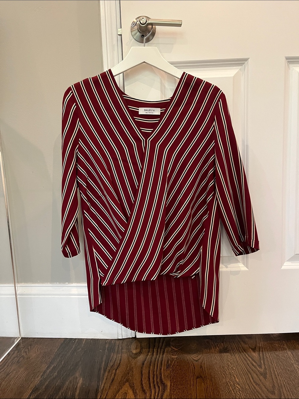 Bailey 44 Burgundy and White Striped V-Neck Tunic